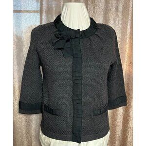 Ann Taylor Merino Wool  Women's Medium Cardigan Sweater Ruffled Trim Bow Luxury
